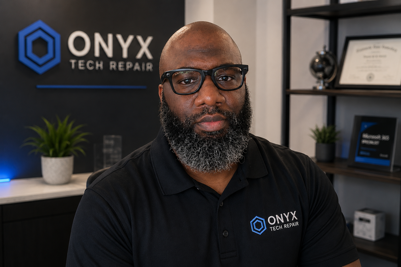 Professional headshot of Christopher Tate, founder of Onyx Tech Repair